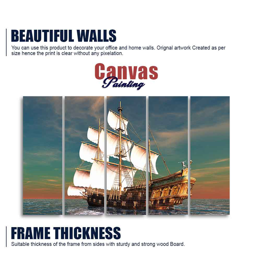 Premium Wall Painting of Ship on the Ocean Five Pieces