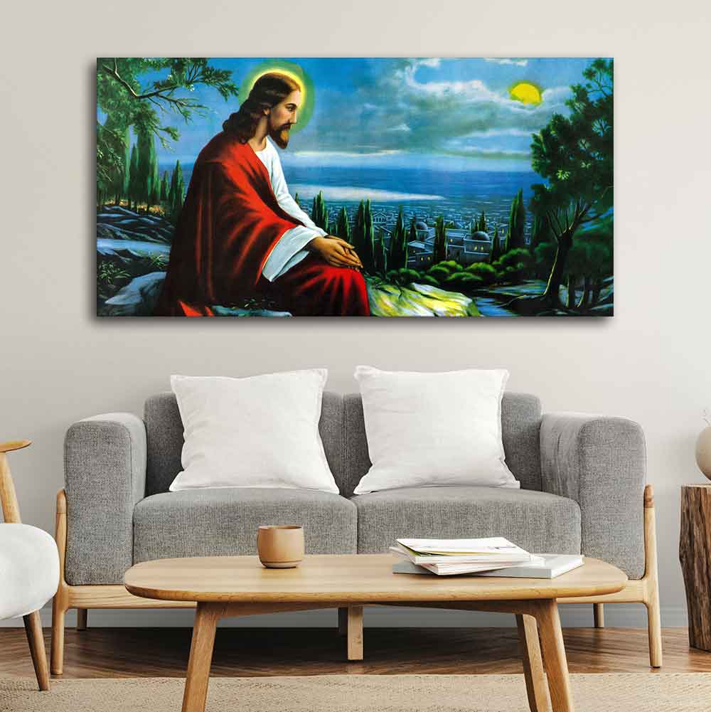 Premium Wall Painting of The prayer of Jesus Christ on the background of Jerusalem