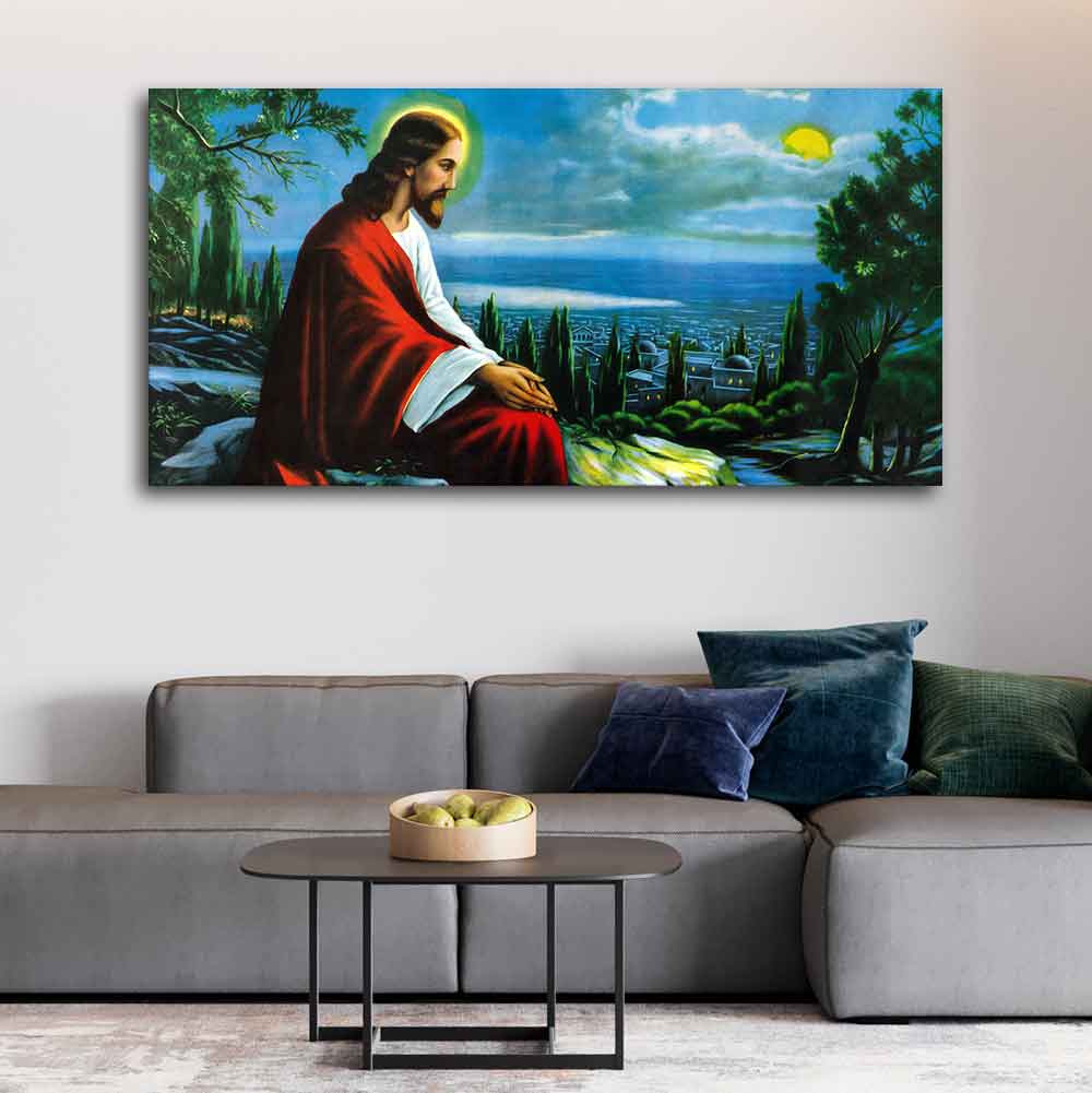 Premium Wall Painting of The prayer of Jesus Christ on the background of Jerusalem