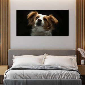 Premium Wall Painting of White and Brown Long Coat Puppy