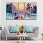 Premium Wall Painting of Winter Landscape with the River Set of Five