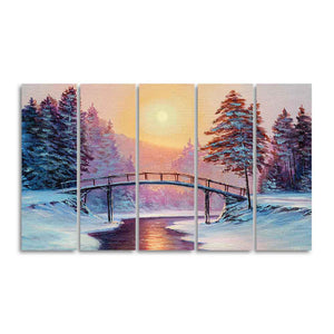 Premium Wall Painting of Winter Landscape with the River Set of Five