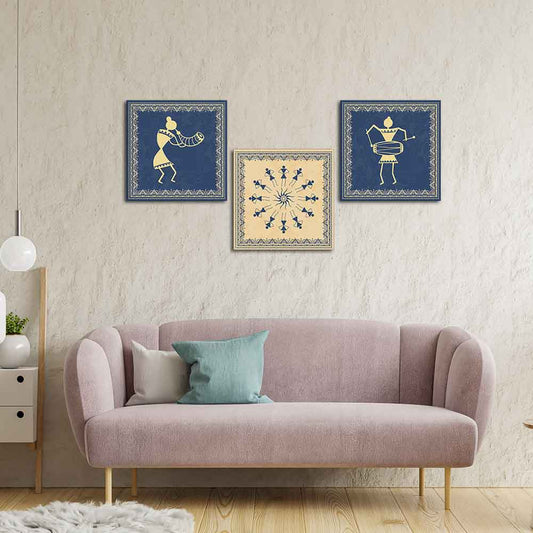 Premium Warli Art Wall Hanging Painting Set of Three