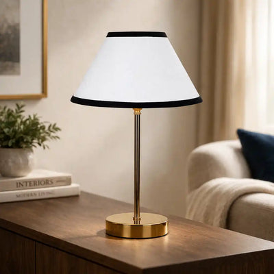 Premium White and Black Textured Metal Golden Finish Table Lamp
