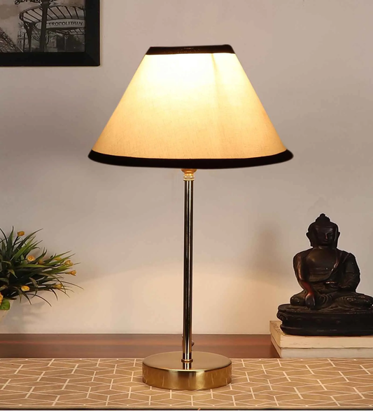 Premium White and Black Textured Metal Golden Finish Table Lamp