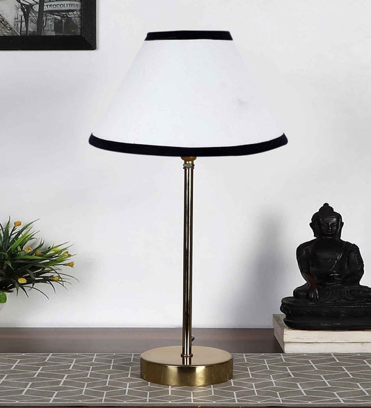 Premium White and Black Textured Metal Golden Finish Table Lamp