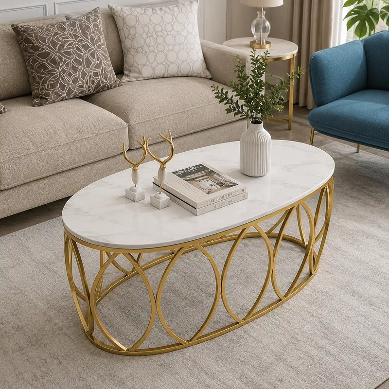 Premium White Centre Table With Golden Base