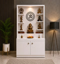 Premium White Finish Wooden Floor Temple with Spacious Storage Cabinet for Home & Office Spaces