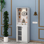 Premium White Finish Wooden Floor Temple with Spacious Storage Cabinet for Home & Office Spaces