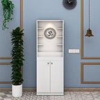 Premium White Finish Wooden Floor Temple with Spacious Storage Cabinet for Home & Office Spaces