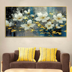 Premium White Flower Canvas Wall Painting for Living Room