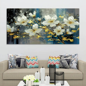 Premium White Flower Canvas Wall Painting for Living Room