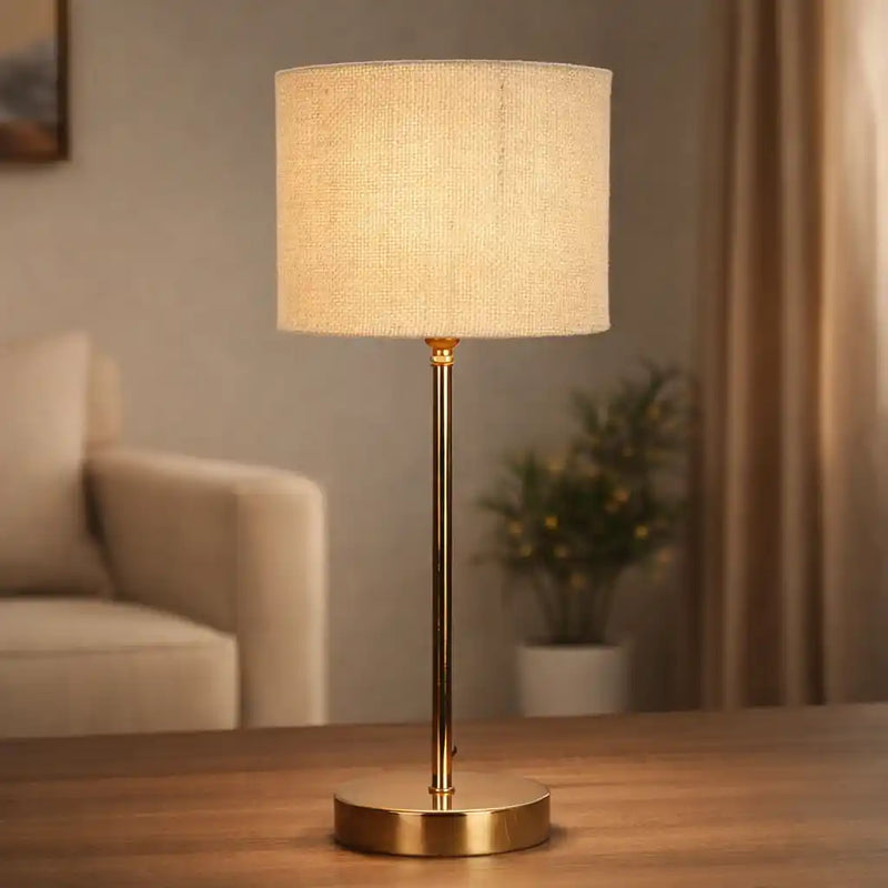 Premium White Jute with Metal Golden Finish Table Lamp