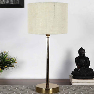 Premium White Jute with Metal Golden Finish Table Lamp