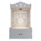 Premium White Wooden Floor Pooja Mandir with Laser-Cut Om Design & Storage Cabinet