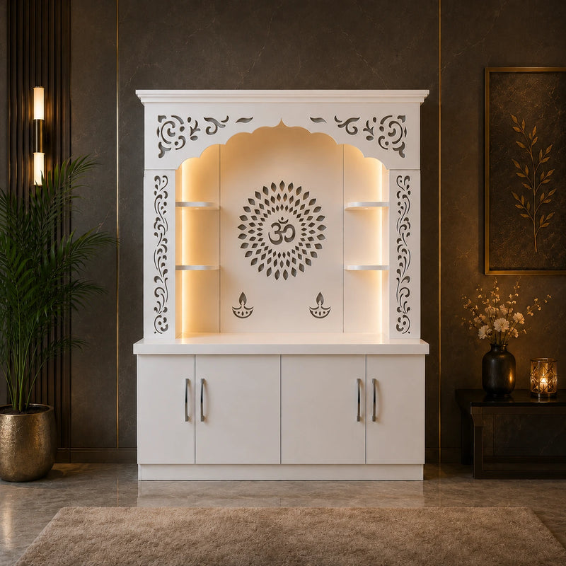 Premium White Wooden Floor Temple with Storage Space for Home