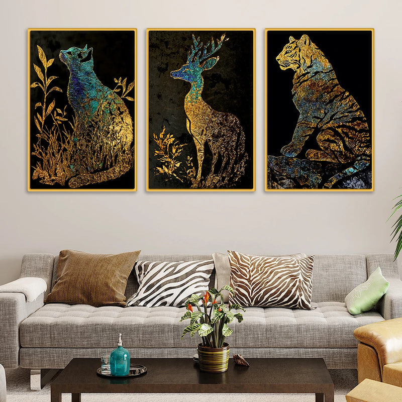 Premium Wild Animal Canvas Wall Painting Set of Three