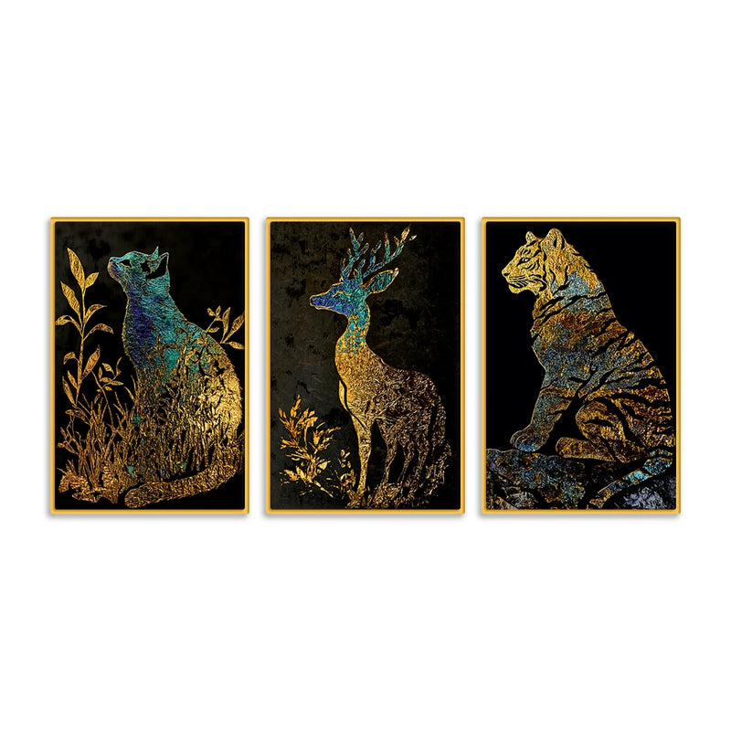 Premium Wild Animal Canvas Wall Painting Set of Three
