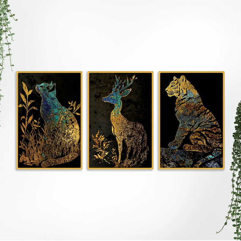 Premium Wild Animal Canvas Wall Painting Set of Three