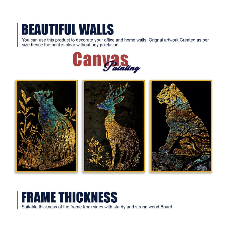 Premium Wild Animal Canvas Wall Painting Set of Three