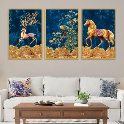 Premium Wildlife Nature Canvas Wall Art Painting Set of Three