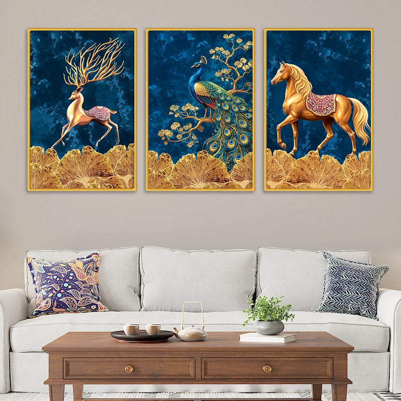 Premium Wildlife Nature Canvas Wall Art Painting Set of Three