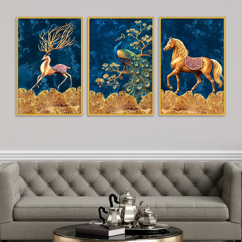 Premium Wildlife Nature Canvas Wall Art Painting Set of Three