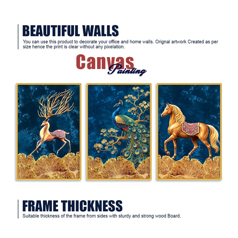 Premium Wildlife Nature Canvas Wall Art Painting Set of Three