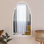 Premium Window European Design Wooden Decorative Wall Mirror ( White/Brown Finish )