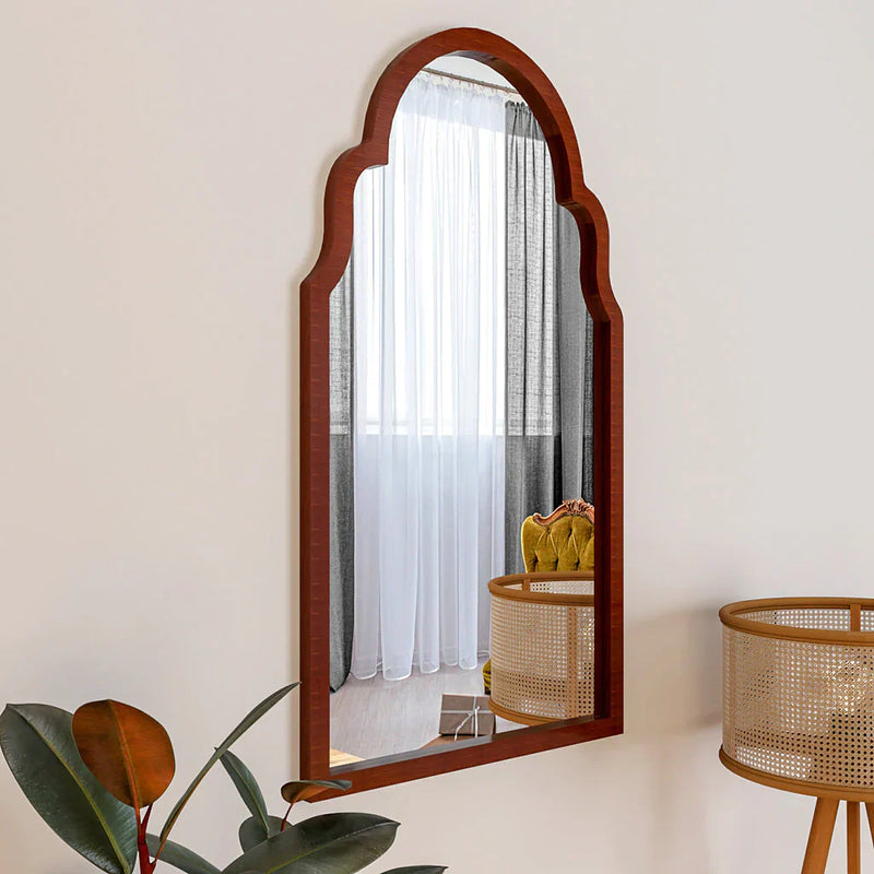 Premium Window European Design Wooden Decorative Wall Mirror ( White/Brown Finish )