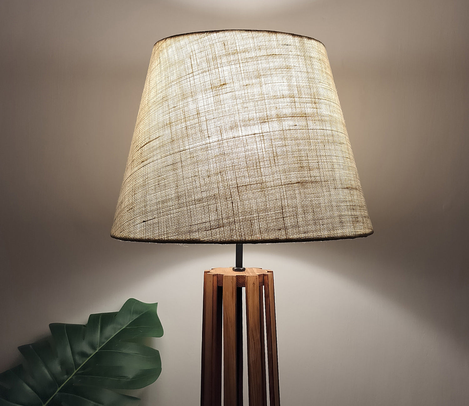 Premium Wooden Floor Lamp with Brown Base and Beige Fabric Lampshade