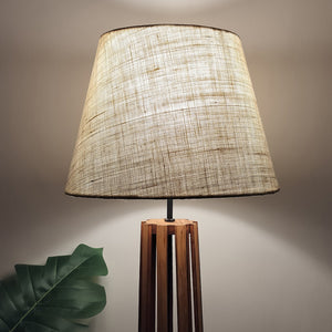 Premium Wooden Floor Lamp with Brown Base and Beige Fabric Lampshade