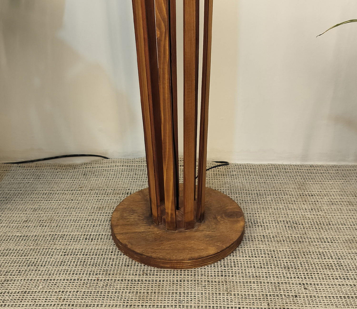 Premium Wooden Floor Lamp with Brown Base and Beige Fabric Lampshade