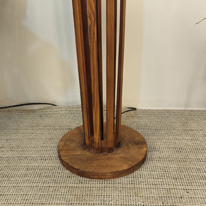 Premium Wooden Floor Lamp with Brown Base and Beige Fabric Lampshade