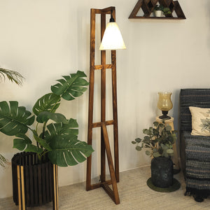 Premium Wooden Floor Lamp with Brown Base and Jute Fabric Lampshade