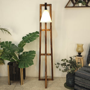 Premium Wooden Floor Lamp with Brown Base and Jute Fabric Lampshade