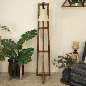 Premium Wooden Floor Lamp with Brown Base and Jute Fabric Lampshade