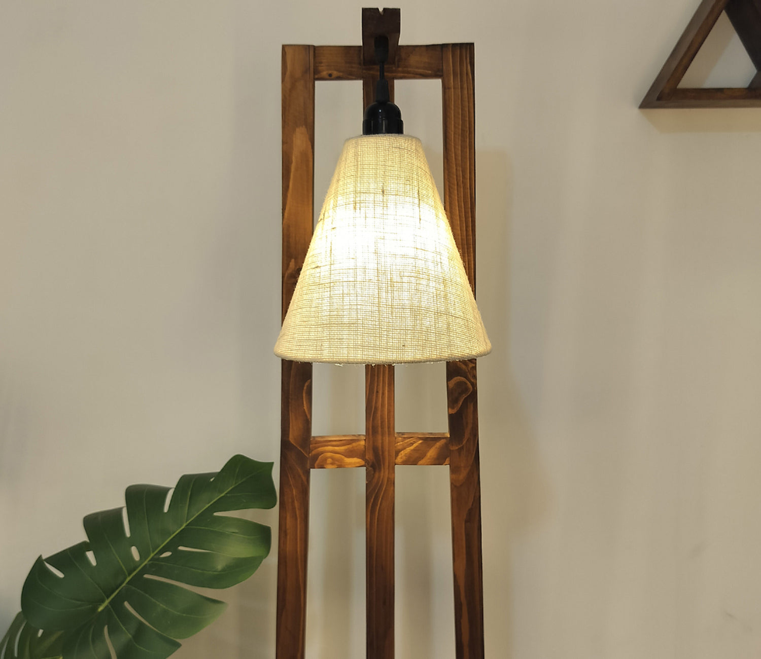 Premium Wooden Floor Lamp with Brown Base and Jute Fabric Lampshade