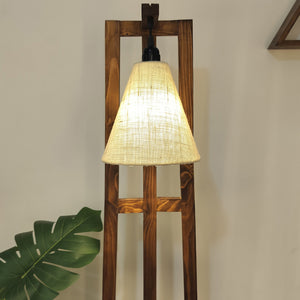 Premium Wooden Floor Lamp with Brown Base and Jute Fabric Lampshade