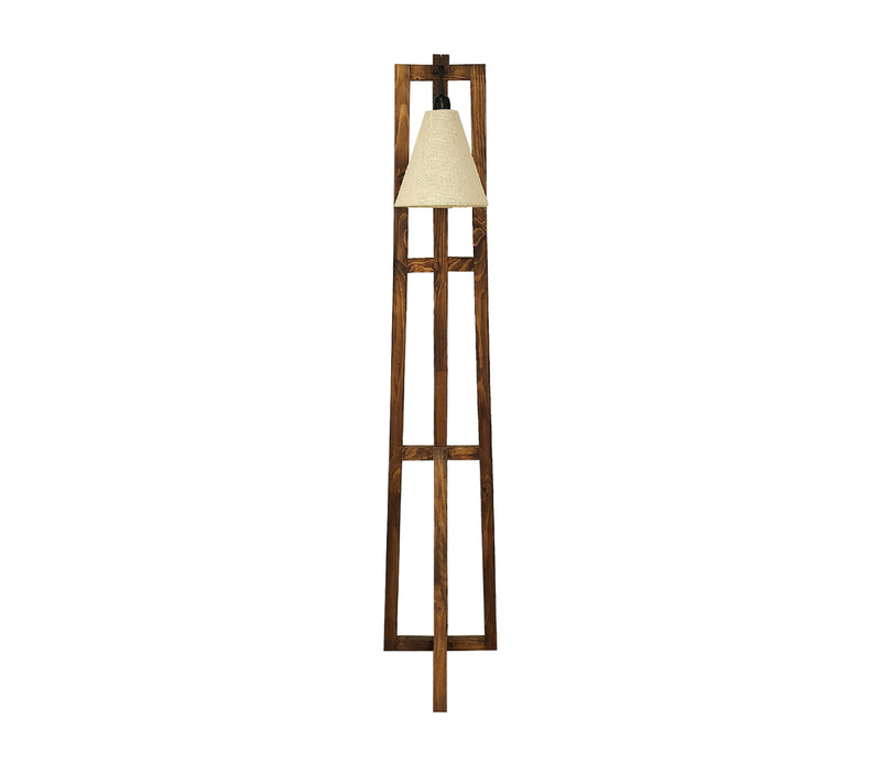 Premium Wooden Floor Lamp with Brown Base and Jute Fabric Lampshade