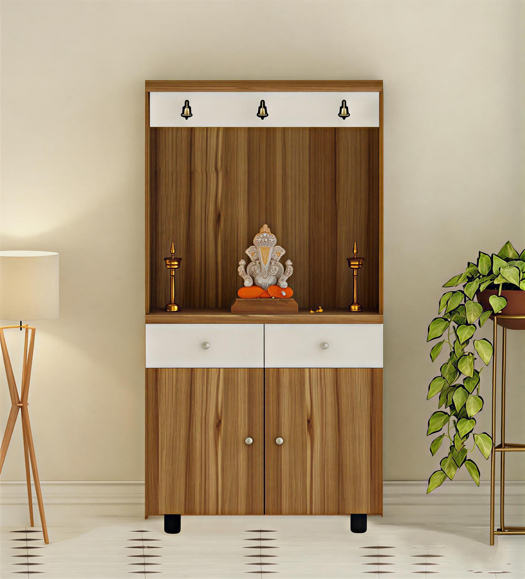 Premium Wooden Floor Temple with Spacious Drawer & Door Storage for Home & Office
