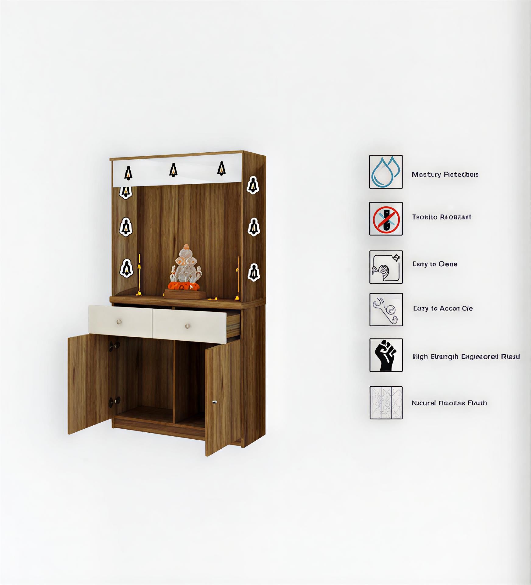 Premium Wooden Floor Temple with Spacious Drawer & Door Storage for Home & Office