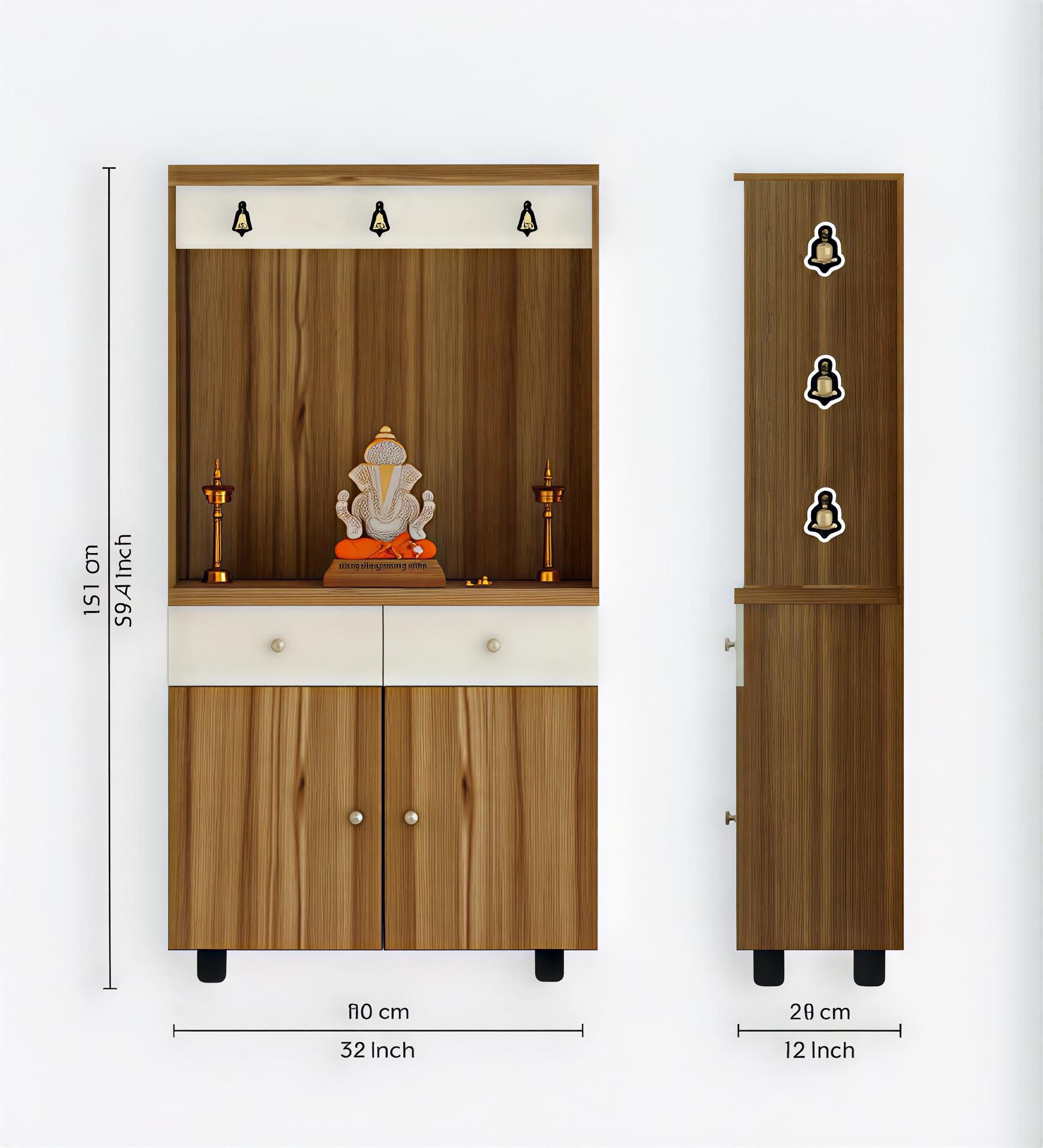 Premium Wooden Floor Temple with Spacious Drawer & Door Storage for Home & Office