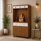 Premium Wooden Floor Temple with Spacious Drawer & Door Storage for Home & Office