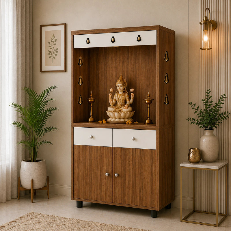 Premium Wooden Floor Temple with Spacious Drawer & Door Storage for Home & Office