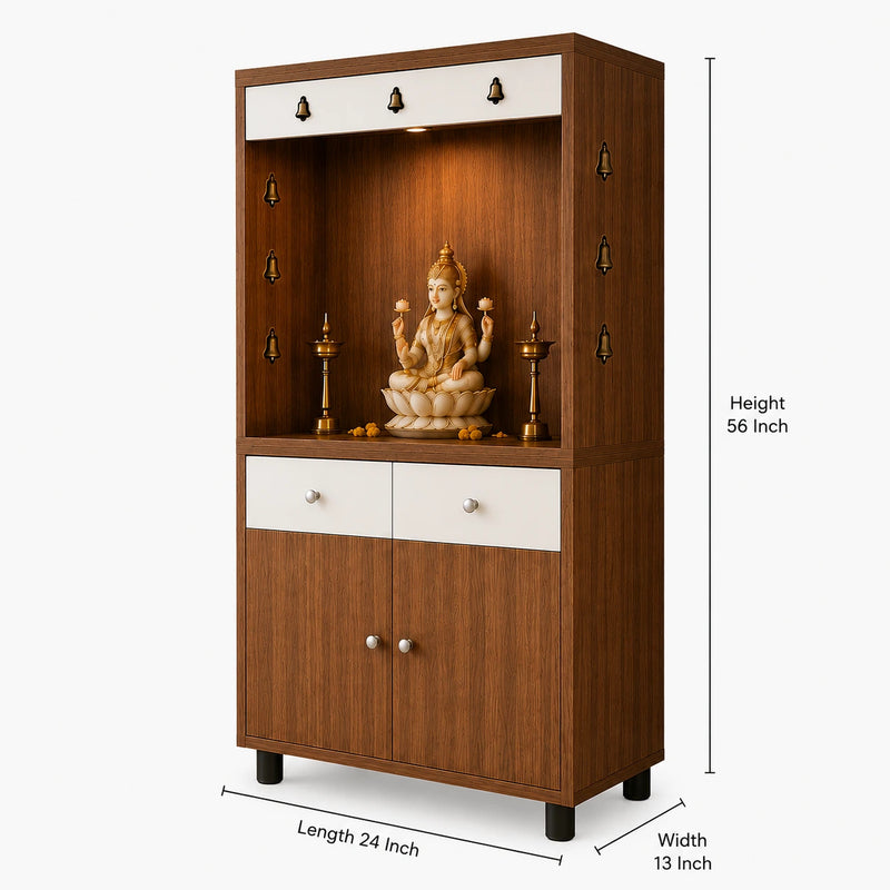 Premium Wooden Floor Temple with Spacious Drawer & Door Storage for Home & Office