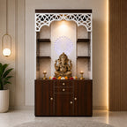 Premium Wooden Pooja Mandir with Storage Drawers and LED Light