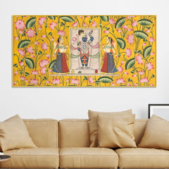 premium-yellow-floral-themed-shreenathji-religious-canvas-pichwai-wall-painting