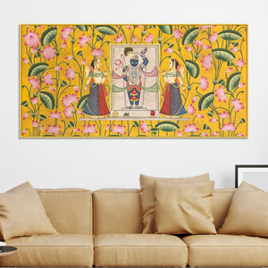premium-yellow-floral-themed-shreenathji-religious-canvas-pichwai-wall-painting