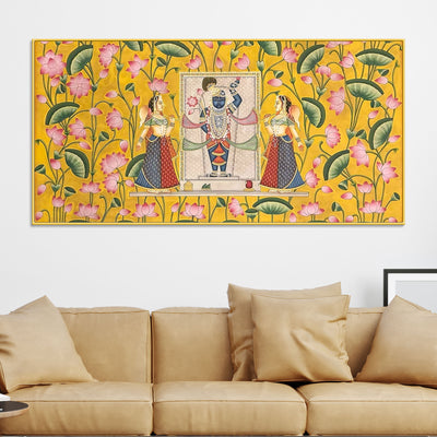 premium-yellow-floral-themed-shreenathji-religious-canvas-pichwai-wall-painting